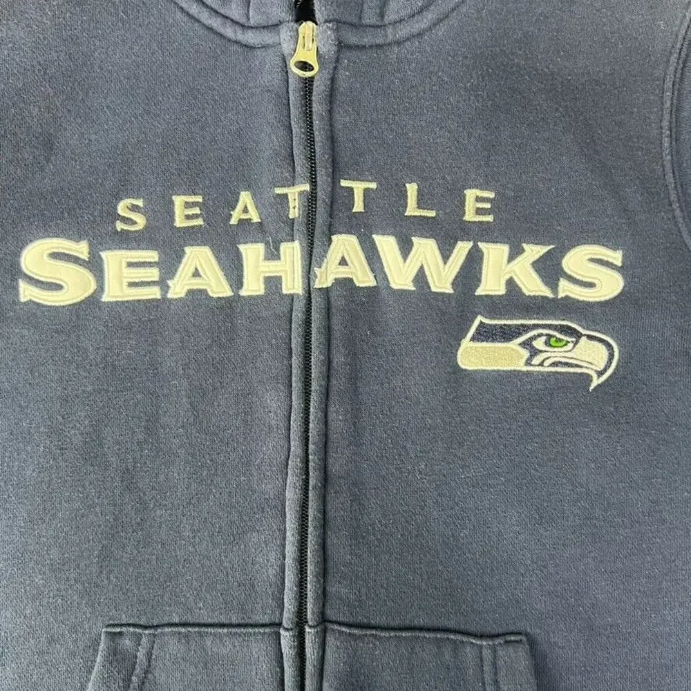 Seattle Seahawks Sweater Youth Small 8 Blue Full Zip Hooded Kangaroo Pockets